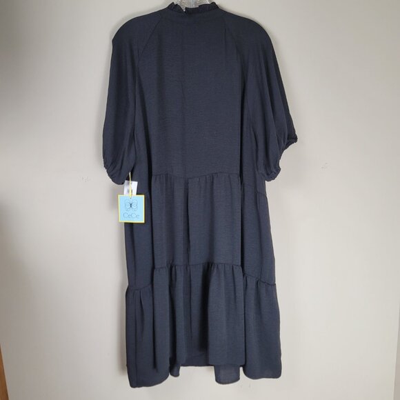 CeCe Black Tiered Midi Dress Balloon Sleeves Babydoll Boho 3X - Picture 3 of 9